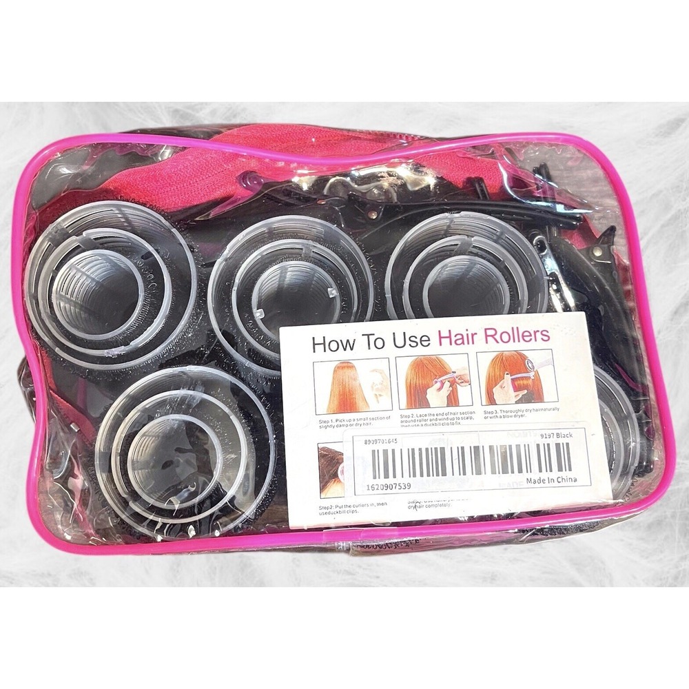 Hot Pink Hair Roller Set with Clips - Women Hair Tools